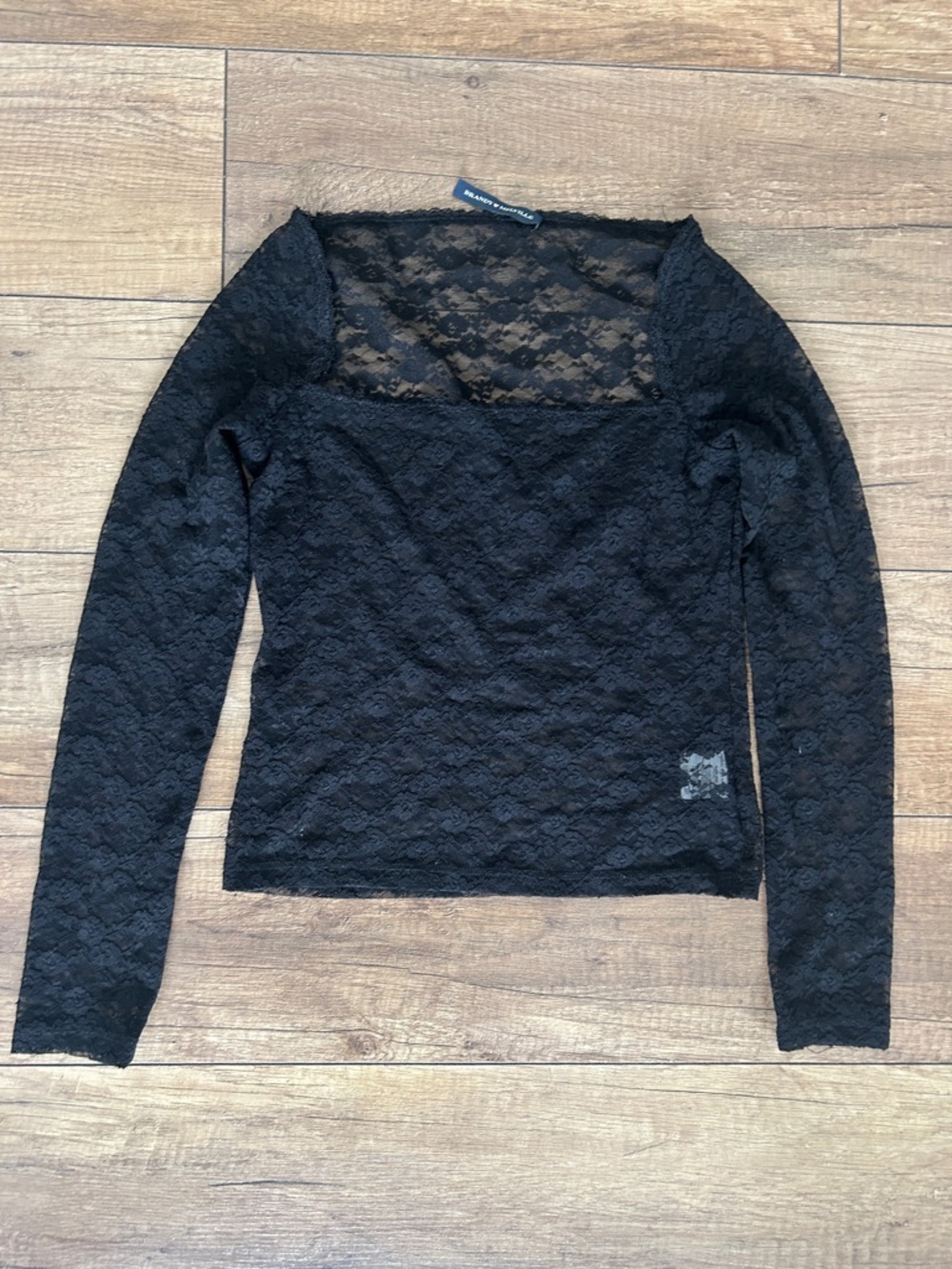 Brandy Melville Black Lace Square-Neck Long Sleeve Top